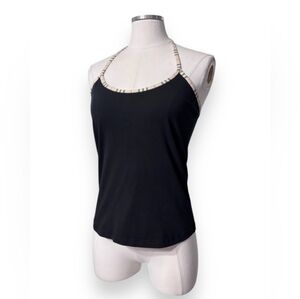 BURBERRY London Black Halter Nova Check Trim Babydoll Cropped Length VIN…